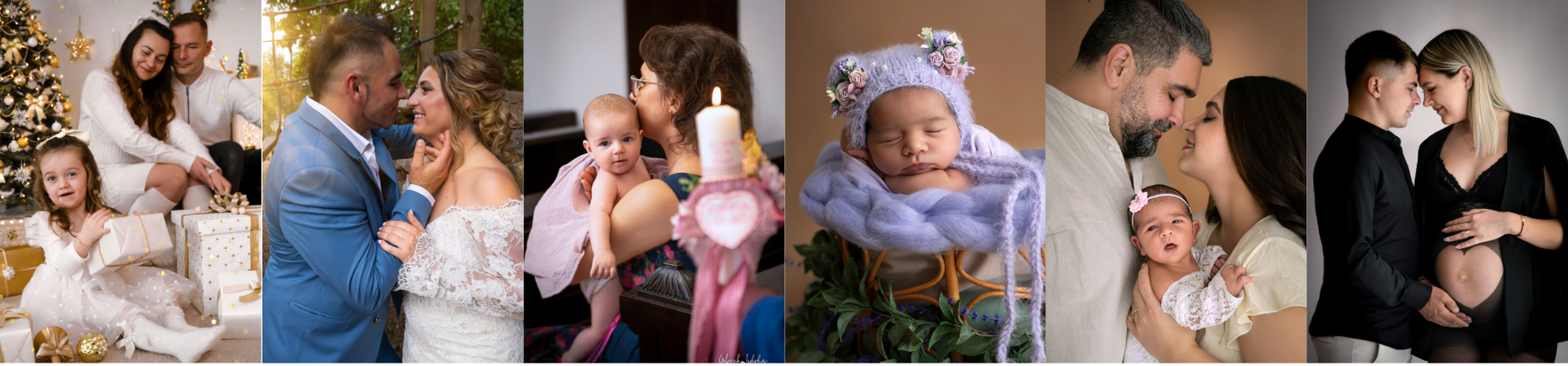 Fotocollage mit Familien, Babybauch, Neugeborenen und Hochzeiten